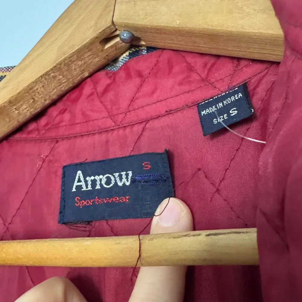 Vintage 1980s Arrow Chore Coat | Earthy Plaid Quilted Lining Shacket Men S - Picture 7 of 8